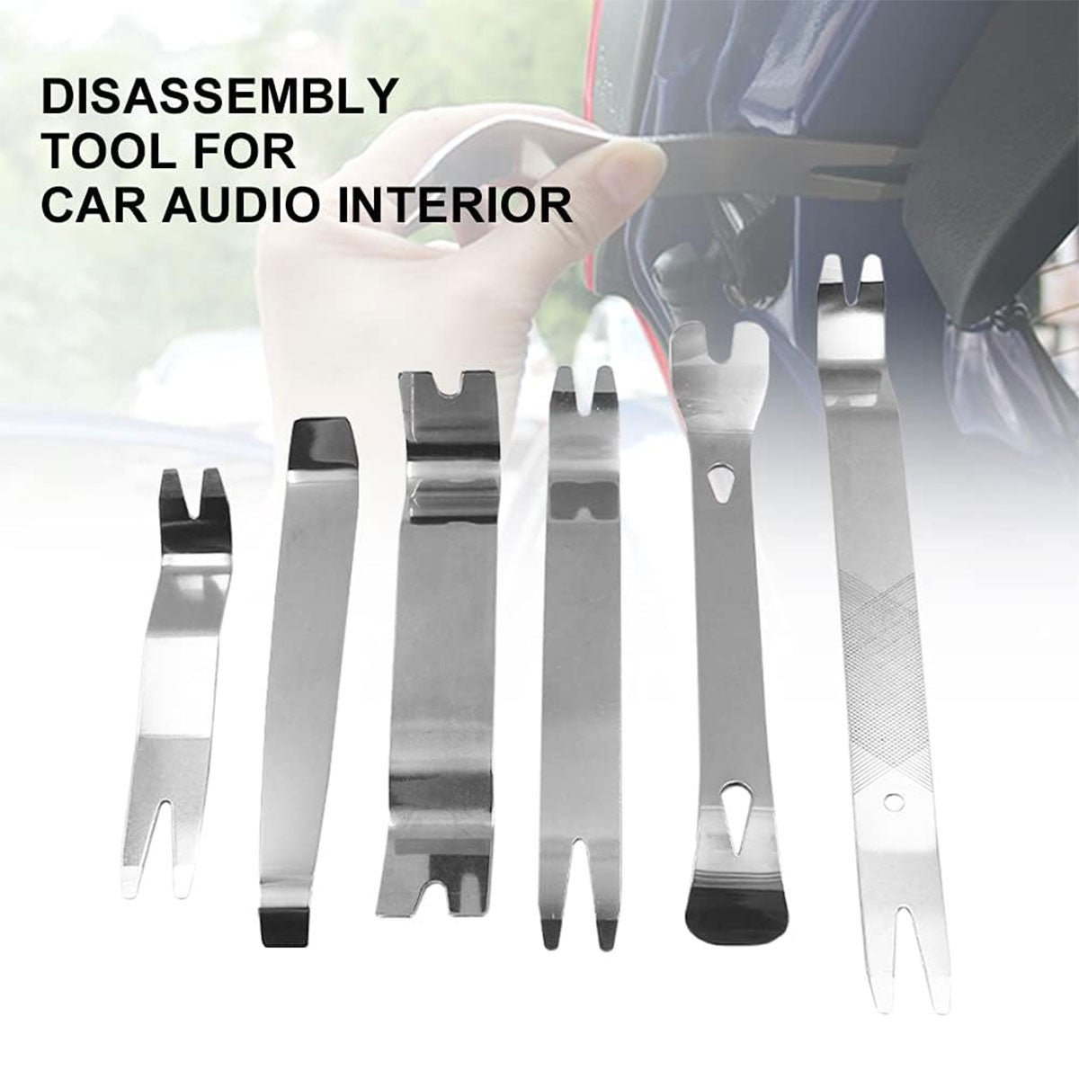 Car Trim Removal Tool Set 6pcs Metal Pry Bar Panel Clip Fastener Dismantle Kit