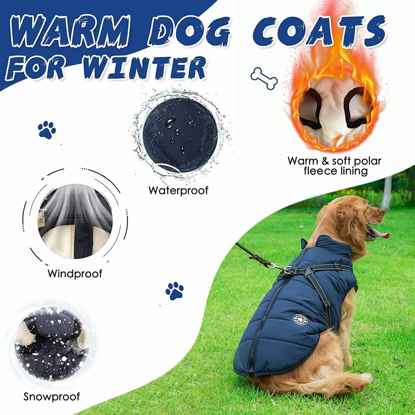 Pet Dog Waterproof Coat Autumn Winter Warm Padded Pet Puppy Jacket with Harness