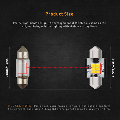 2X CAR NEW LED 31MM FESTOON INTERIOR WHITE LIGHT BULB WEDGE AUTO DOME GLOBE AU