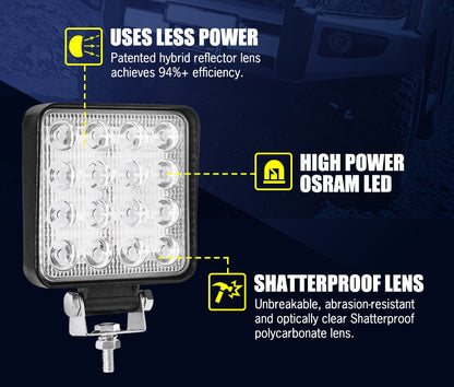 Lightfox 2x 4inch Osram Square LED Work Lights Flood Reverse Ute Truck 12V 24V – Compatible with Osram