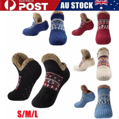 Women Mens Slipper Winter Cosy Socks Fluffy Non Slip Warm Fleece Lined Bed Floor