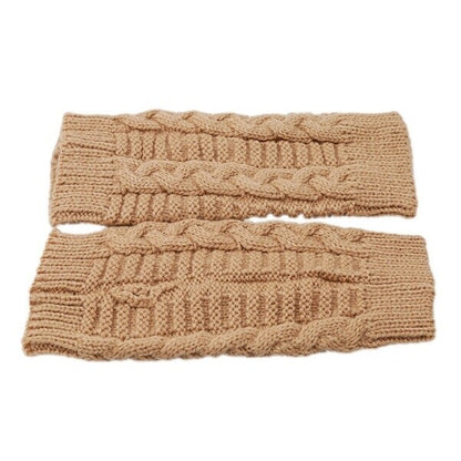 Women Lady Girl Knitted Crochet Short Winter Warmer Braided Arm Fingerless Glove