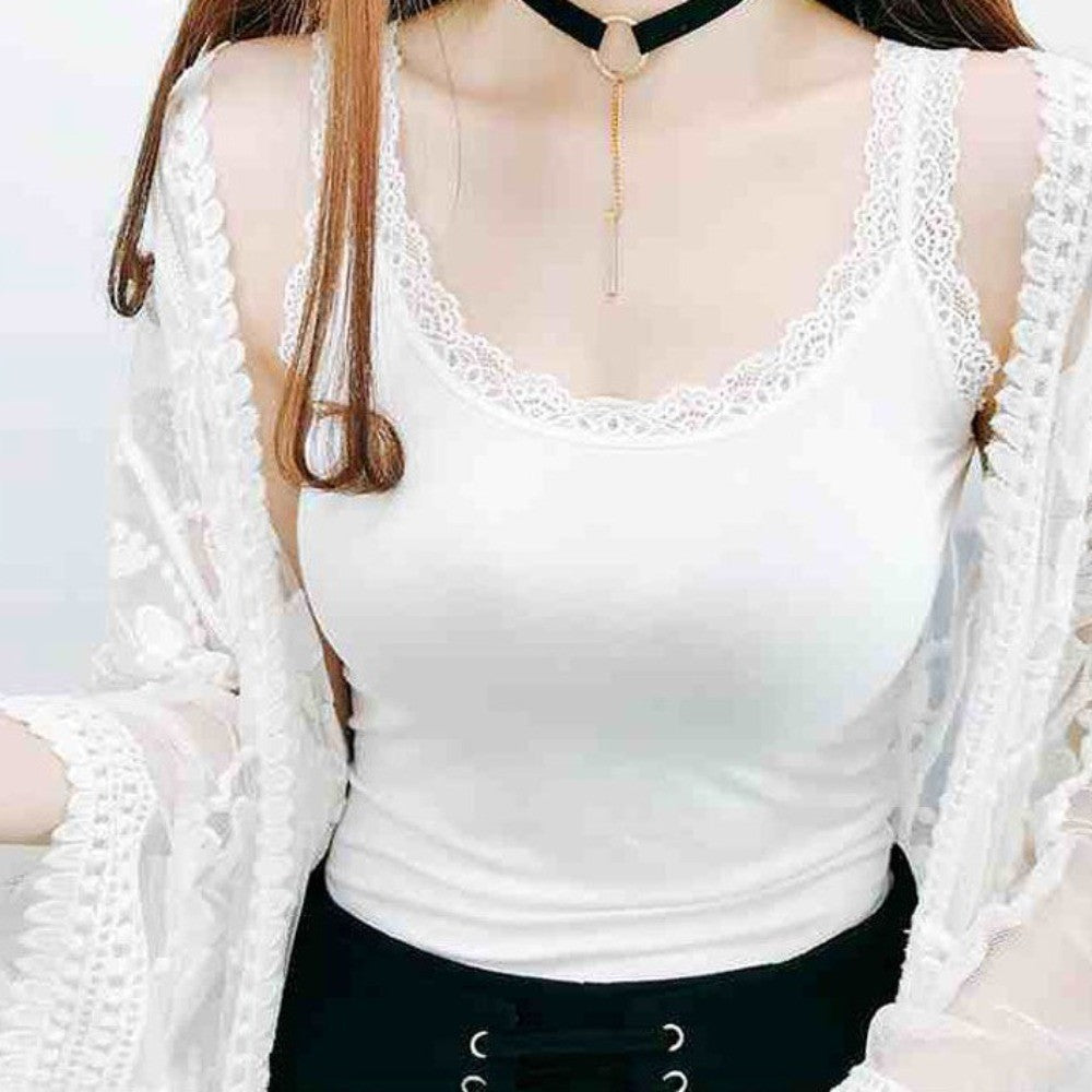 Sleeveless Cami Top Shirt With Lace Fitted Tops Summer Tank Tops  for Women