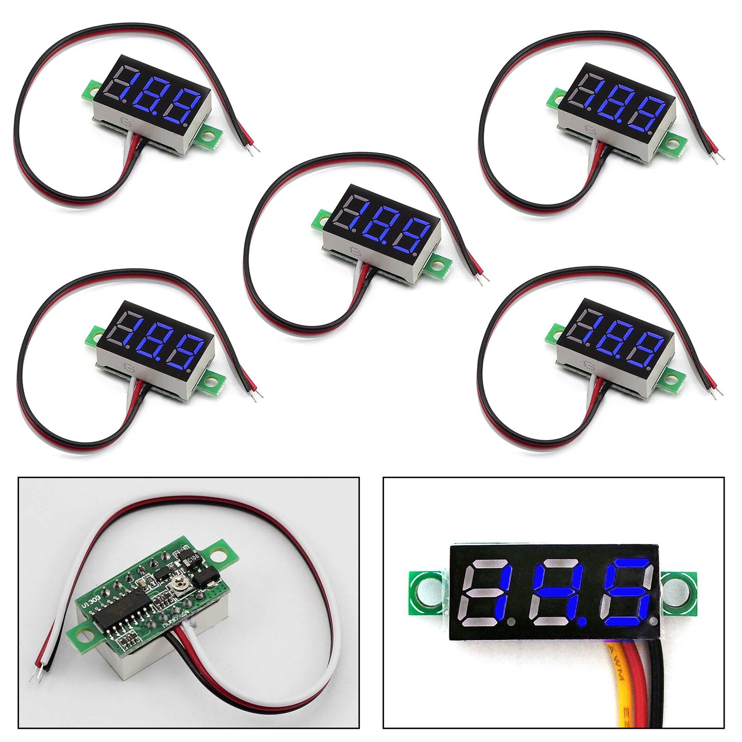 5x Mini DC 0-30V LED 3-Digital Display Voltage Voltmeter Panel Calibratable SL