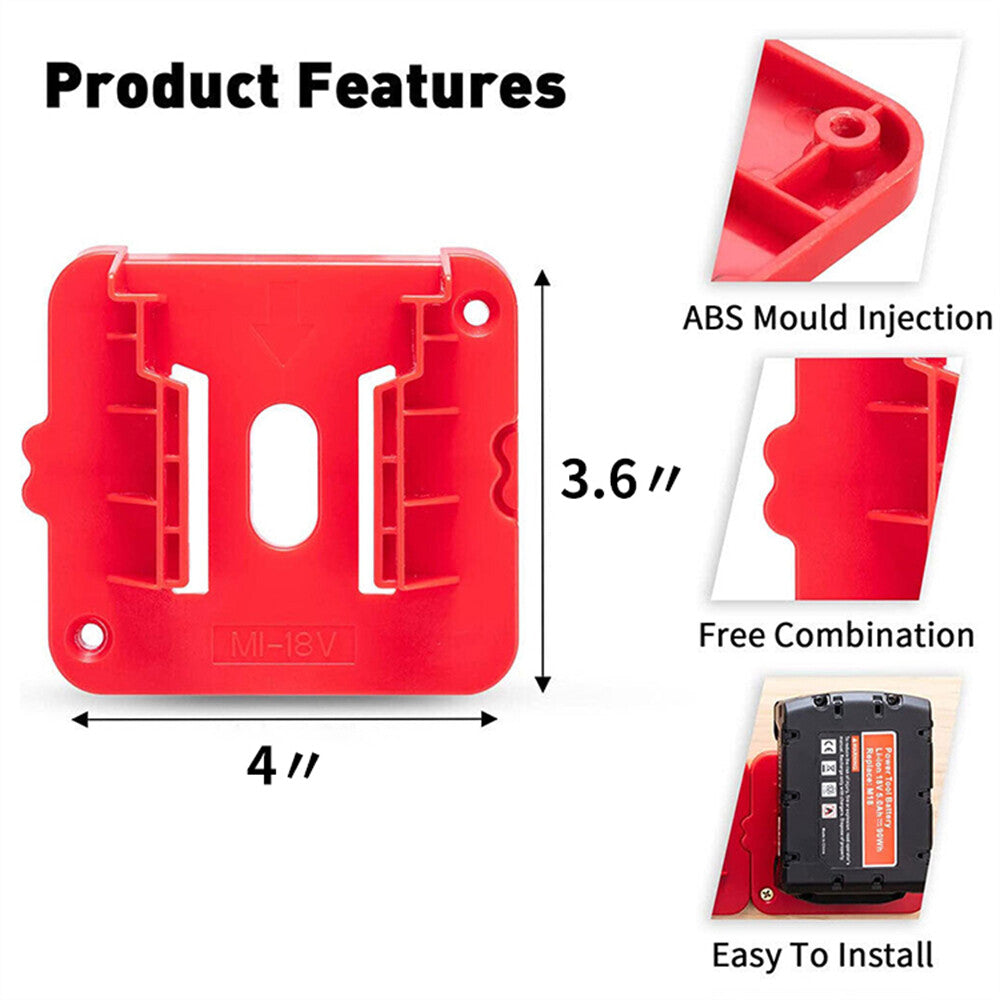 5/10x Battery Mounts Storage Holder Rack For Milwaukee M18 18V Tool Battery Red