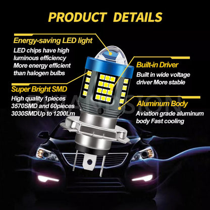 H4 LED Headlight Bulb Lamp Car Fog Globe Hi/Lo Beam White/White+Yellow DC 12-80V