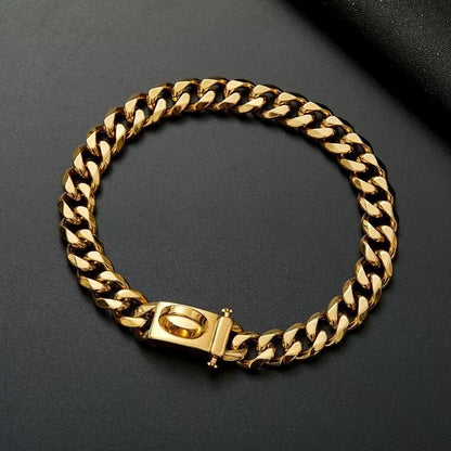 Luxury 316 Stainless Steel Gold Chain Dog Collar Cuban Link Pet Necklace 10"-26"