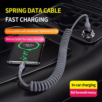 90 Degree USB C to Type C Coiled Braided Fast Charging Data Cable-AU
