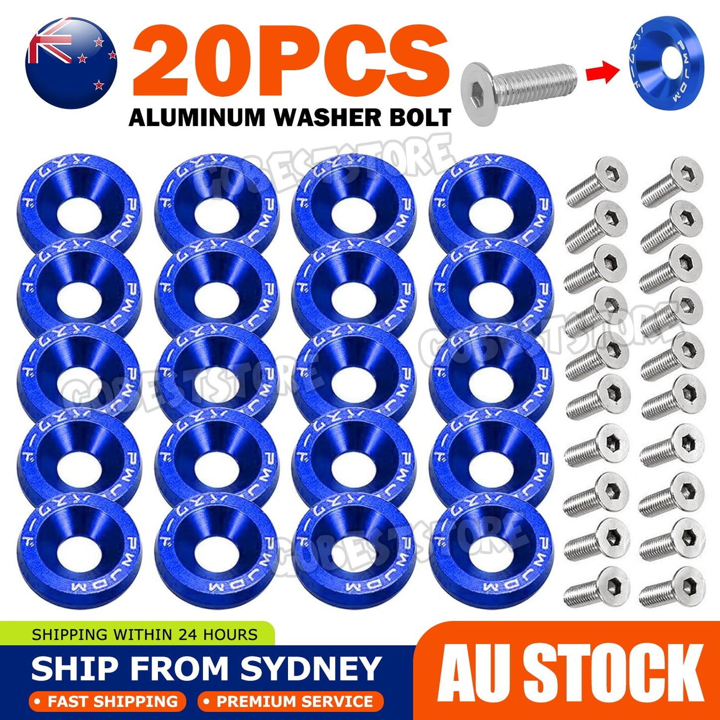 20X Billet Aluminum Fender Bumper Washer Bolt Engine Bay Dress Up Kit M6 BLUE