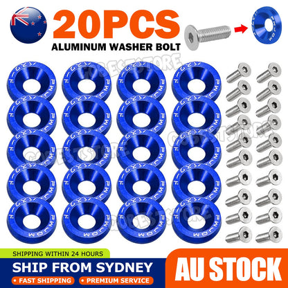 20X Billet Aluminum Fender Bumper Washer Bolt Engine Bay Dress Up Kit M6 BLUE