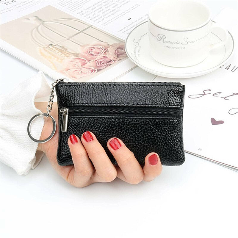 Coin Small Change Bag Card Wallet Pouch Zip Up Women Key Ring Leather Mini Purse