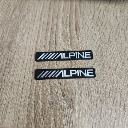 2 x ALPINE BADGE SPEAKER STICKER EMBLEM 53mm x 9mm adhesive back