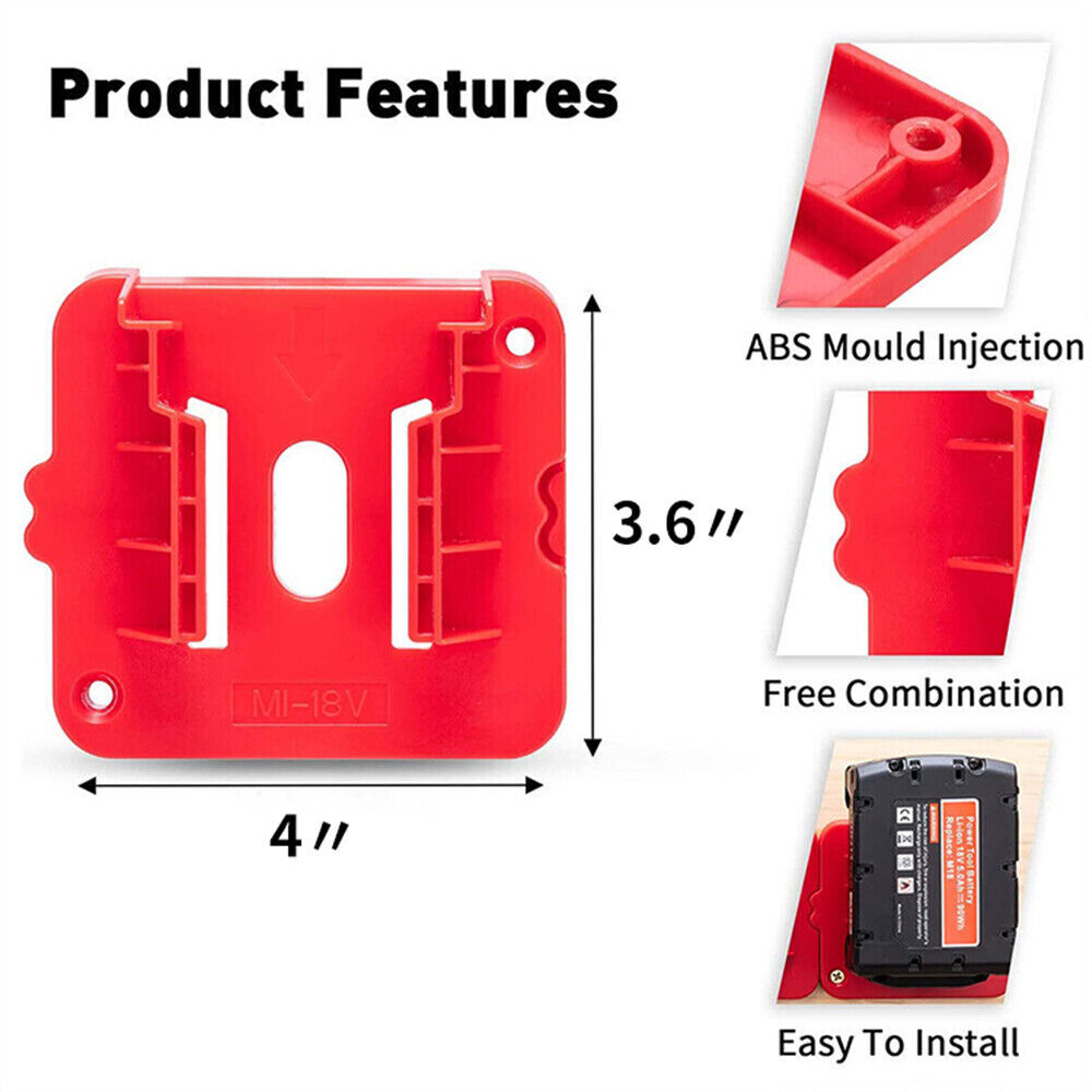 UP 10x Battery Mounts Storage Holder Rack For Milwaukee M18 18V Tool Battery Red