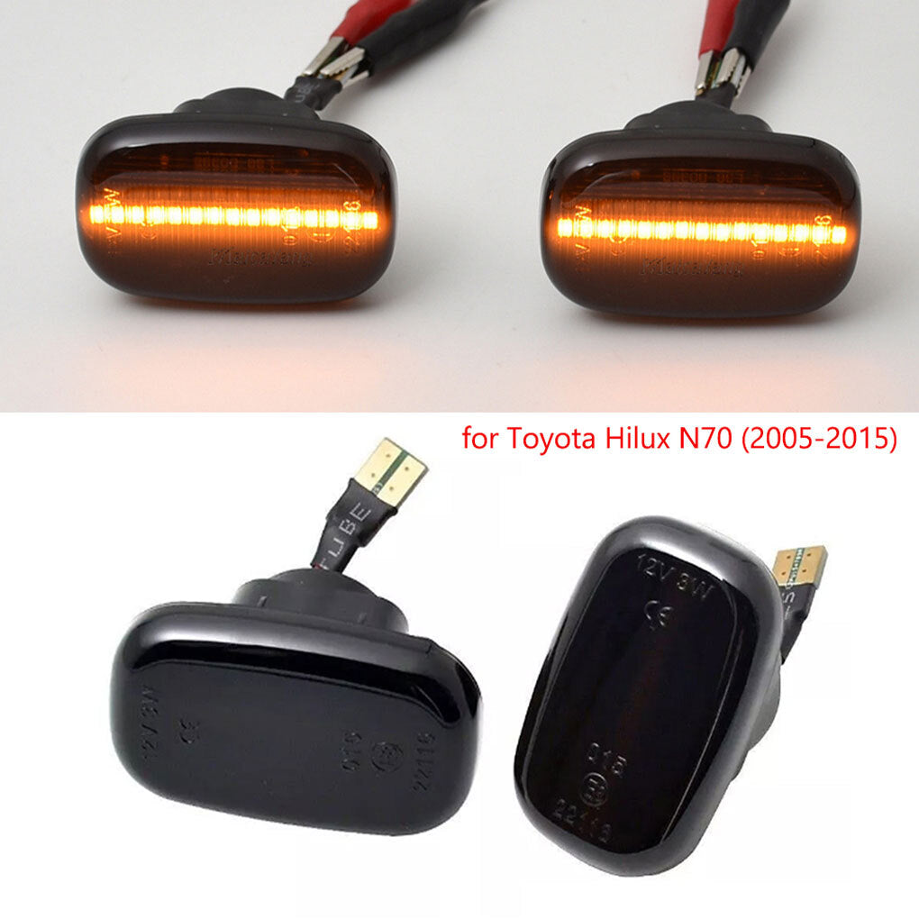 Dynamic Side Indicators Compatible with Toyota Hilux N70 (2005-2015) - Smoked Lamp Housing