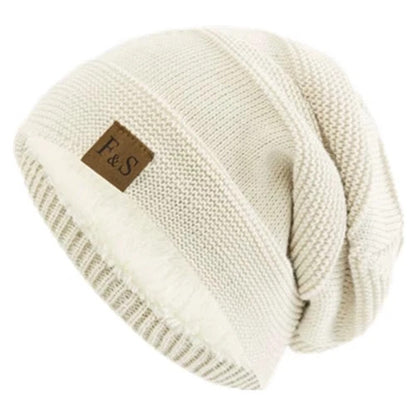Unisex Slouchy Winter Hats Fur Lined Men & Women Warm Beanie Cap Casual Knitted