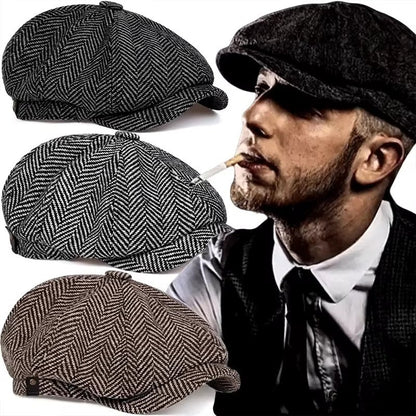 Mens 8 Panels Newsboy Flat Cap Peaky Blinders Baker Boy Golf Driving Beret Hat – Compatible with Golf