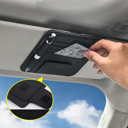Sun Visor Organizer Sunglasses Holder Card Storage PU Leather Pouch Car Black AU