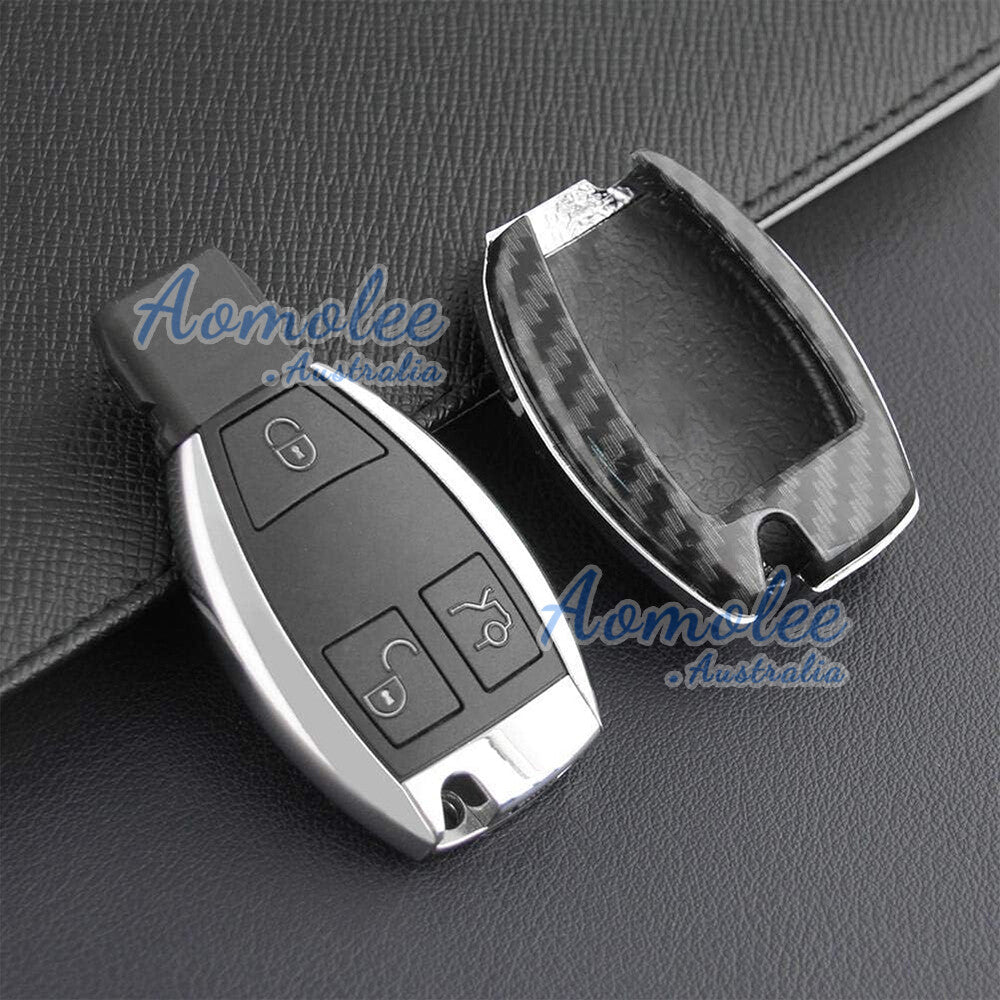 Carbon Fiber Car Key Fob Chain Cover Compatible with Mercedes Benz A/B/C/E/S/G/M/V/CLA/CLS
