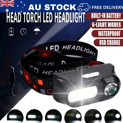 Super Bright Waterproof Head Torch Headlight LED USB Rechargeable Headlamp Fish