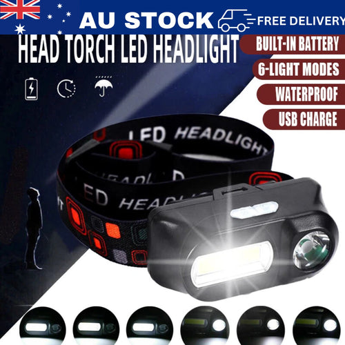 Super Bright Waterproof Head Torch Headlight LED USB Rechargeable Headlamp Fish