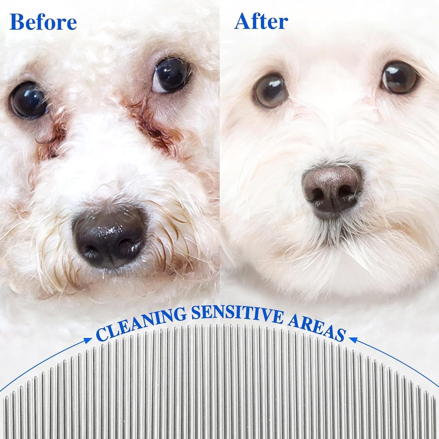 2 Pack Professional Eye Comb for Pets,Stainless Steel Tear Stain Remover for ...