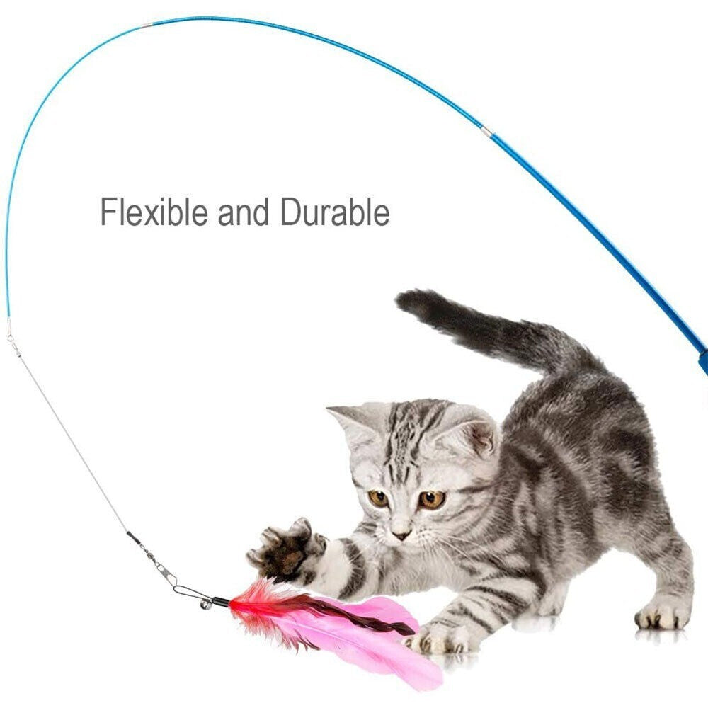 12PCS Kitten Cat Feather Toy Bell Wand Teaser Rod Interactive Play Pet Toys Gift
