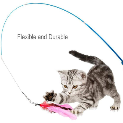 12PCS Kitten Cat Feather Toy Bell Wand Teaser Rod Interactive Play Pet Toys Gift