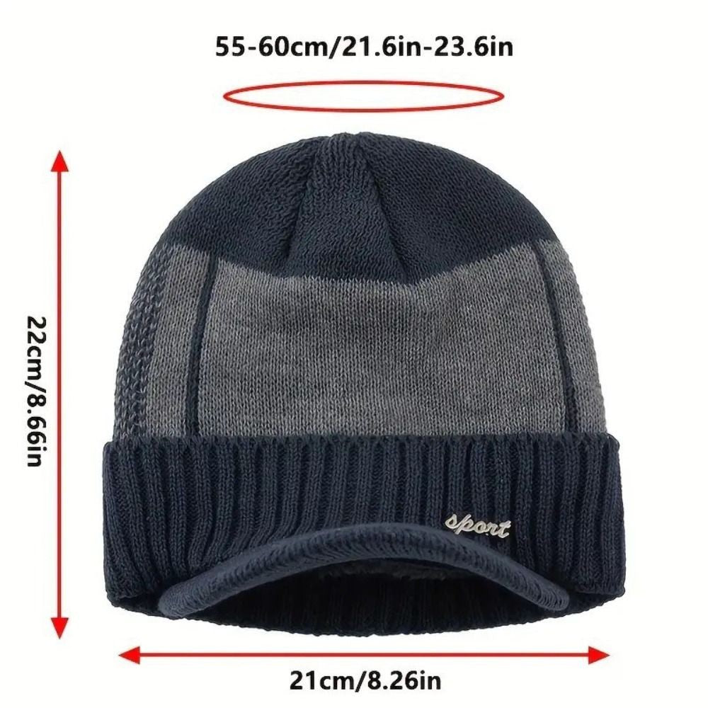 Knitted Beanie Hat with Brim Ear Protection Cap New Pullover Hats  Unisex
