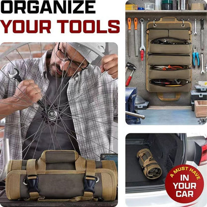 with 3 Detachable Pouches Roll Up Tool Bag Heavy Duty Roll Tool Organizer