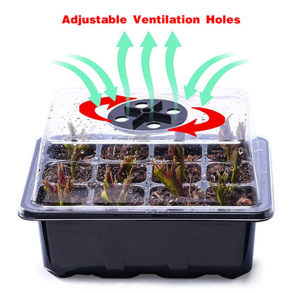Seed Starter Tray Set 3X 5X 12 Cell Black Plant Nursery Grow Box Propagation Kit