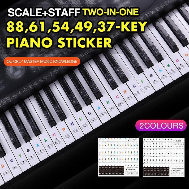 TRANSPARENT Keyboard Piano Stickers 88/61/54/49/37 KEYS Sticker Note For Learner