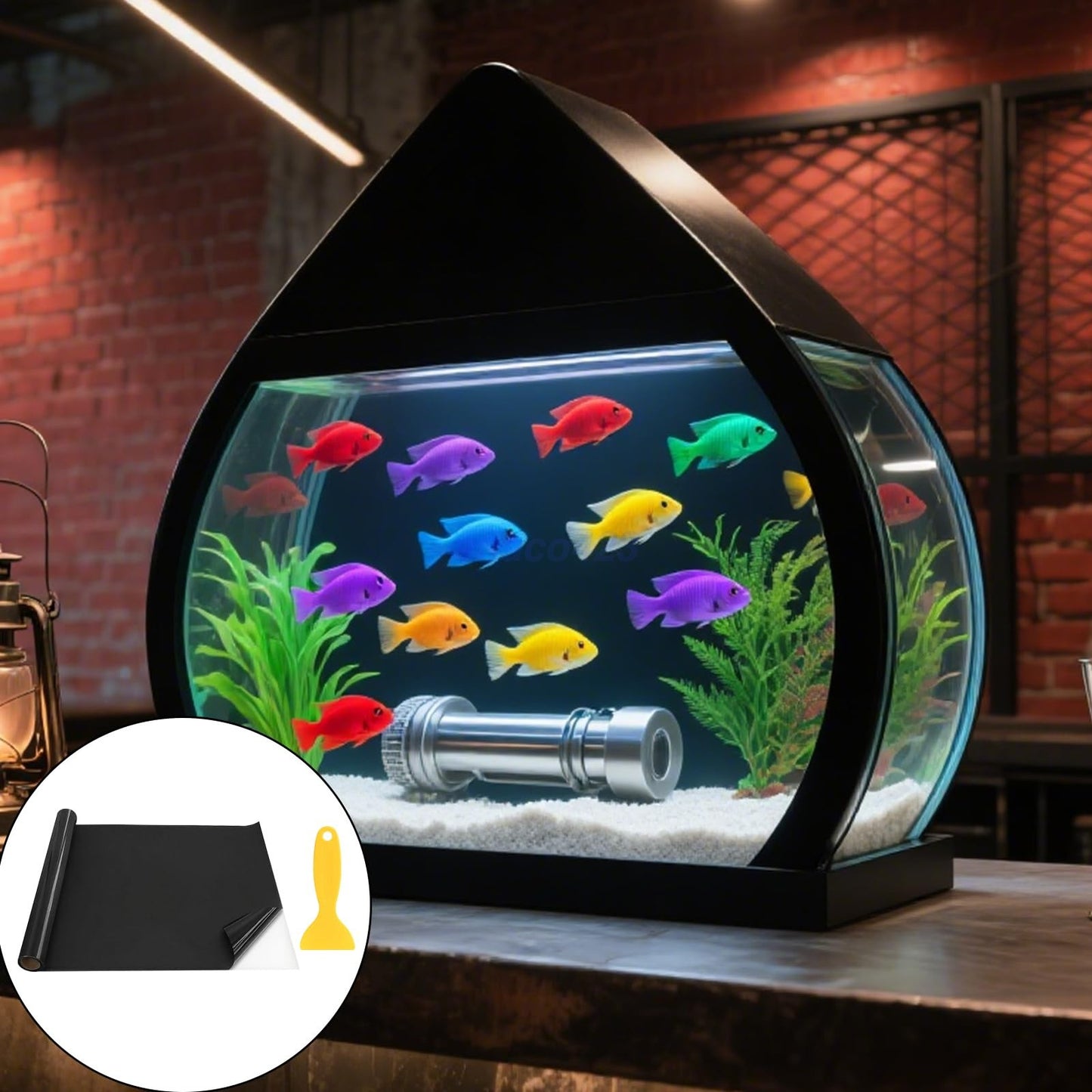 SALE Aquarium Fish Tank Background Static Cling Black Fish Tank Backdrop Poster