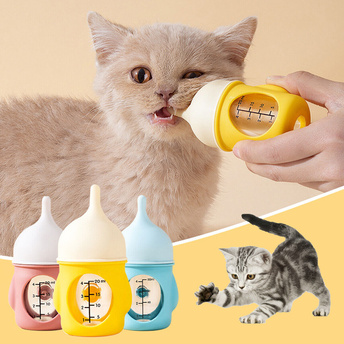 Silicone Pet Feeding Bottle Puppy Kitten Baby Milk Dispenser Scale Bpa Free Care