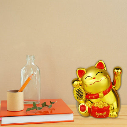 Chinese Lucky Fortune Money Waving Gold Maneki-Neko Cat Figure Feng Shui Decor