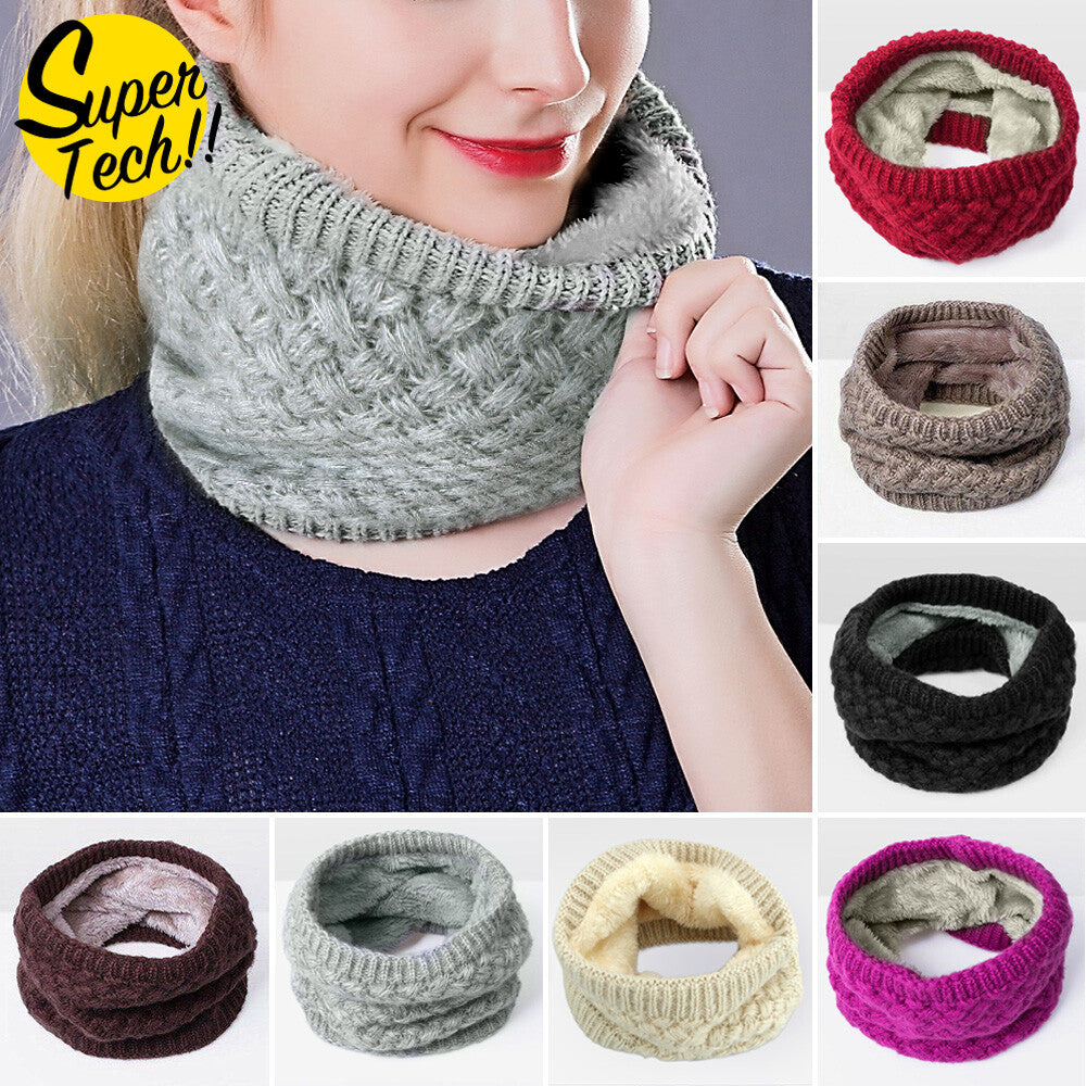 Winter Scarf Solid Color Plush Knitted Scarf Wool Collar Cotton Neck Warmer OZ
