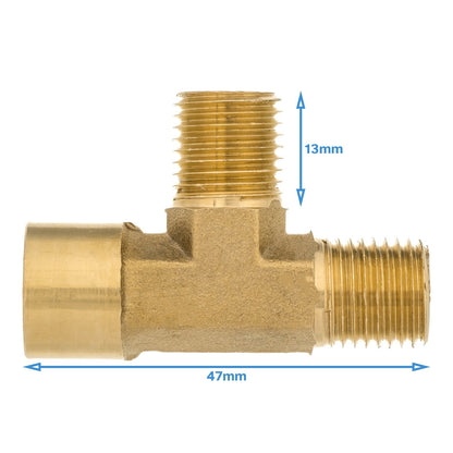 Brass 1/4" MMF Male Female BSP 3 Way Tee Splitter Fitting Pipe Connector