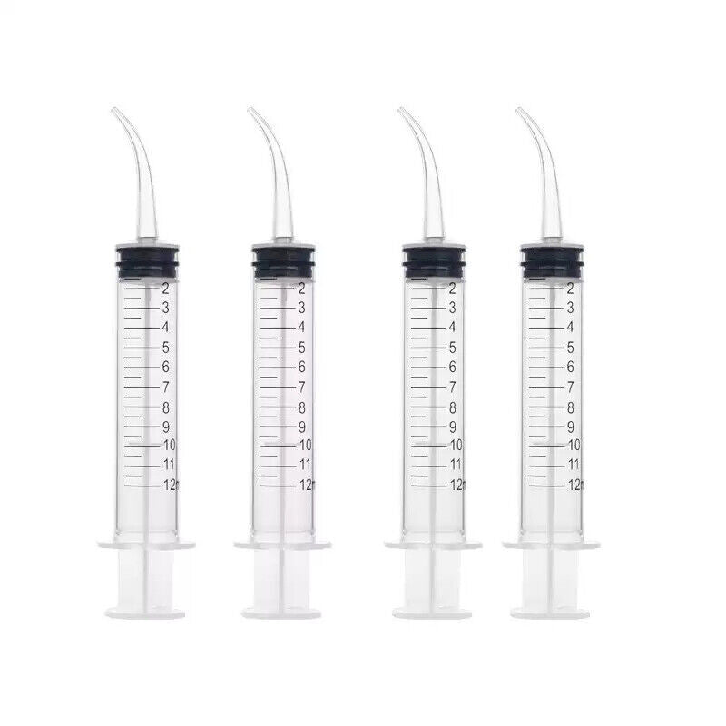 4PCS Dental Syringe 12ml Disposable Oral Irrigation Curved Tip Elbow Lab AU