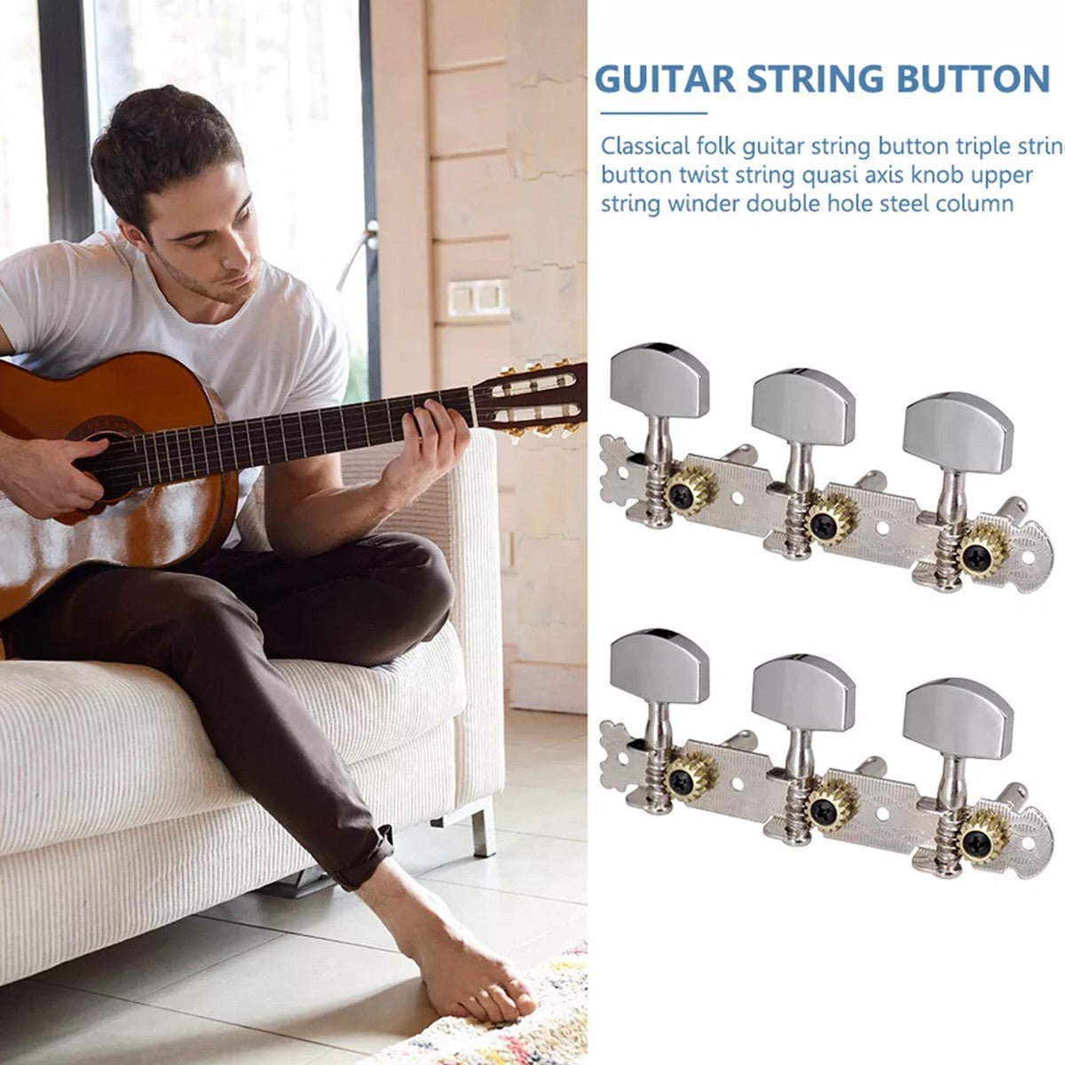 Guitar Tuning Pegs 2 Pack Metal Classical Guitar Machine Heads Tuners Keys Parts