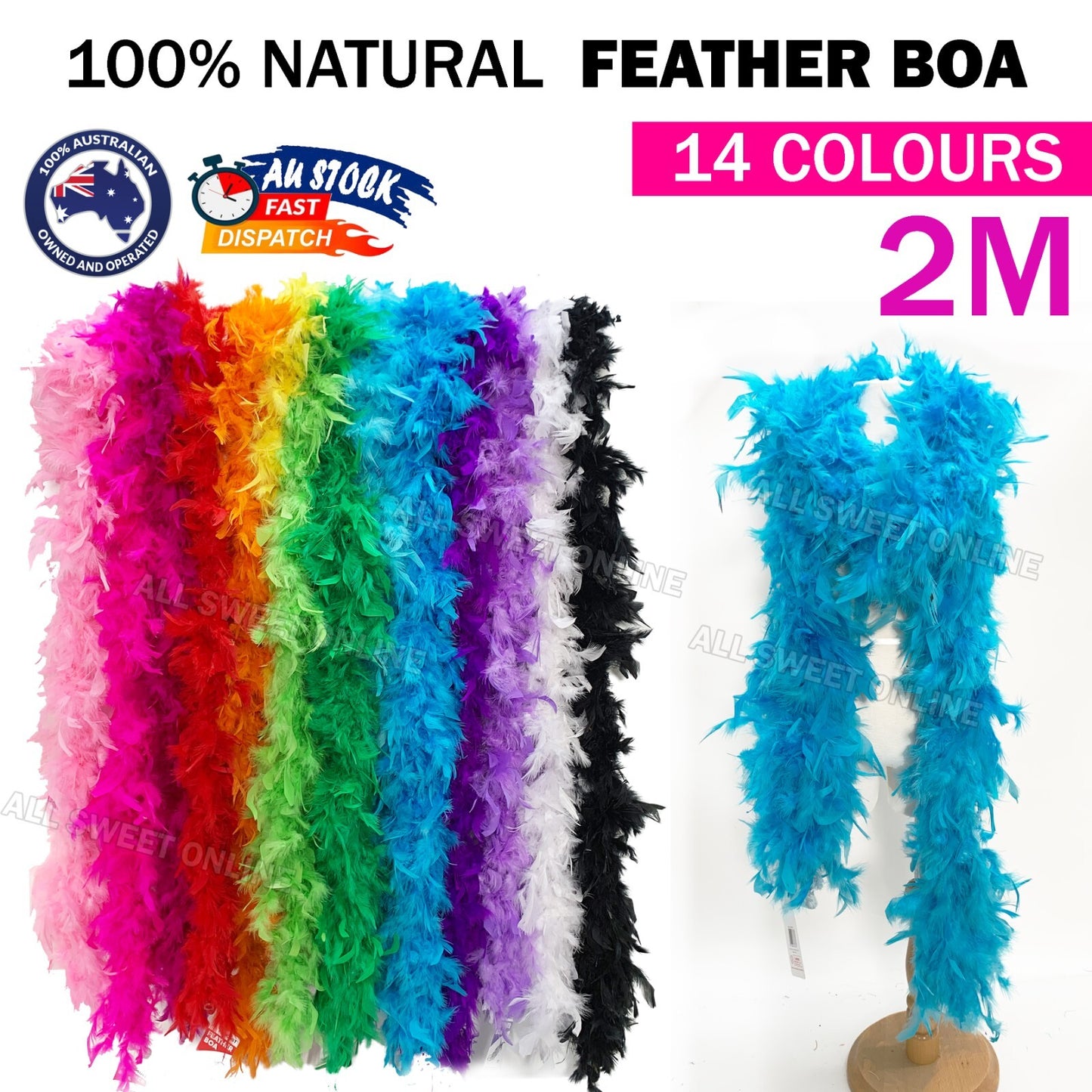 100% Genuine Feather Boa 2M Party Scarf Dress Up Costume Wedding Decor DIY Craft