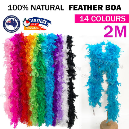 100% Genuine Feather Boa 2M Party Scarf Dress Up Costume Wedding Decor DIY Craft