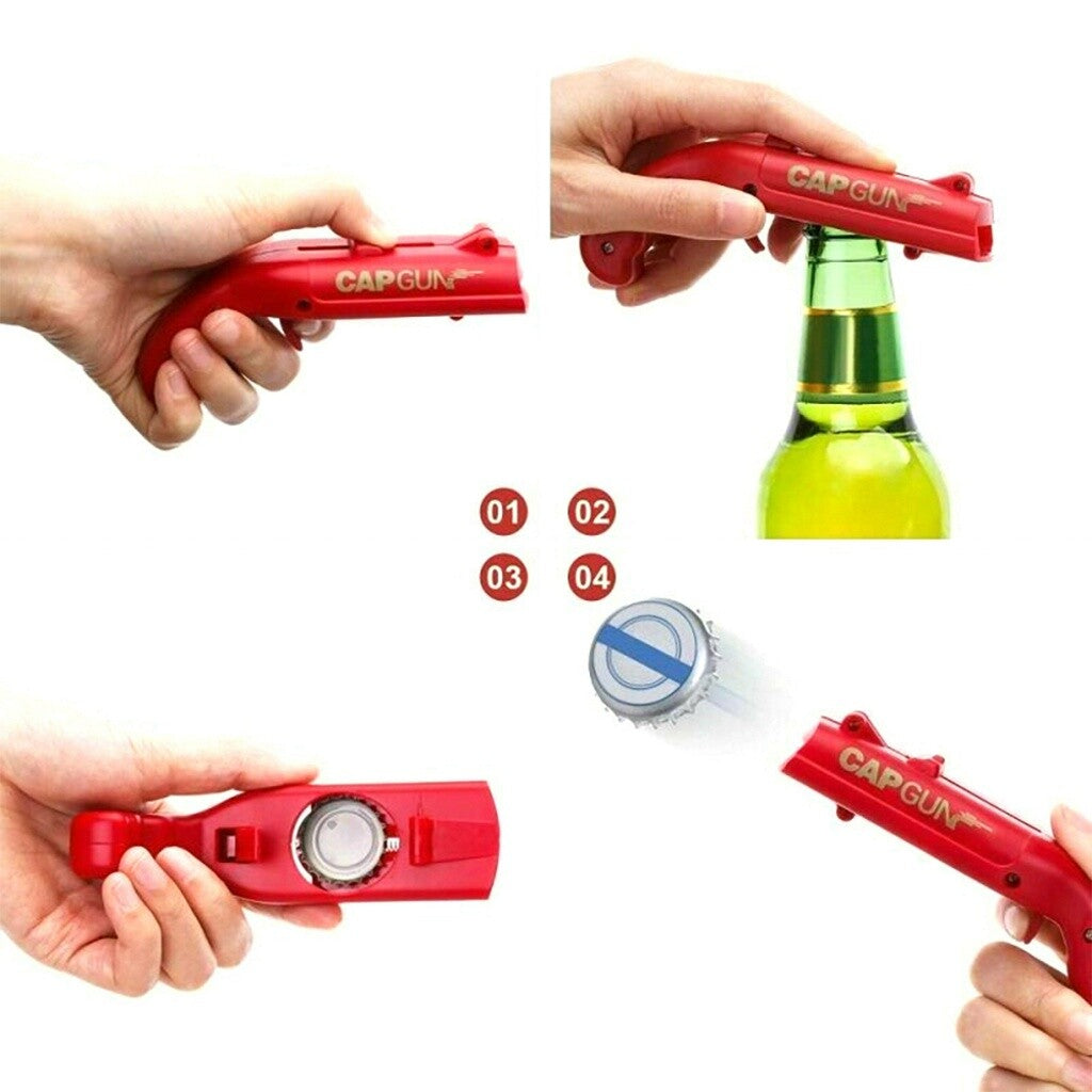 4PCS Gun Beer Bottle Opener Launcher Drinking Game Cap Plastic Shooter Fun Party