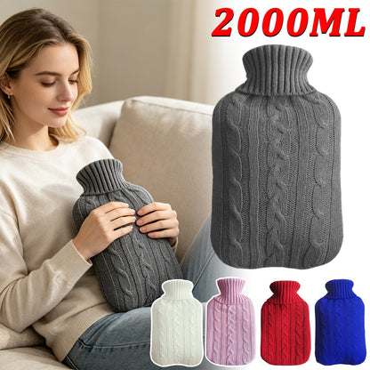 Hot Water Bottle with Knitted Cover Heat Hand Feet Warmer Rubber Warm Bag 2L