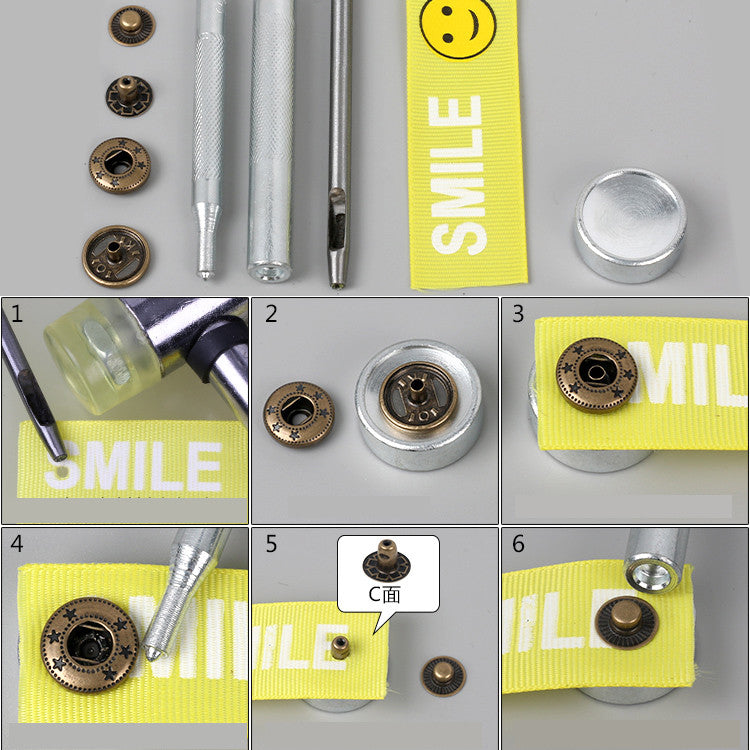 50 sets Studs Kit Buttons Tool Heavy Duty 10/12.5/15/17mm Snap Fasteners Press