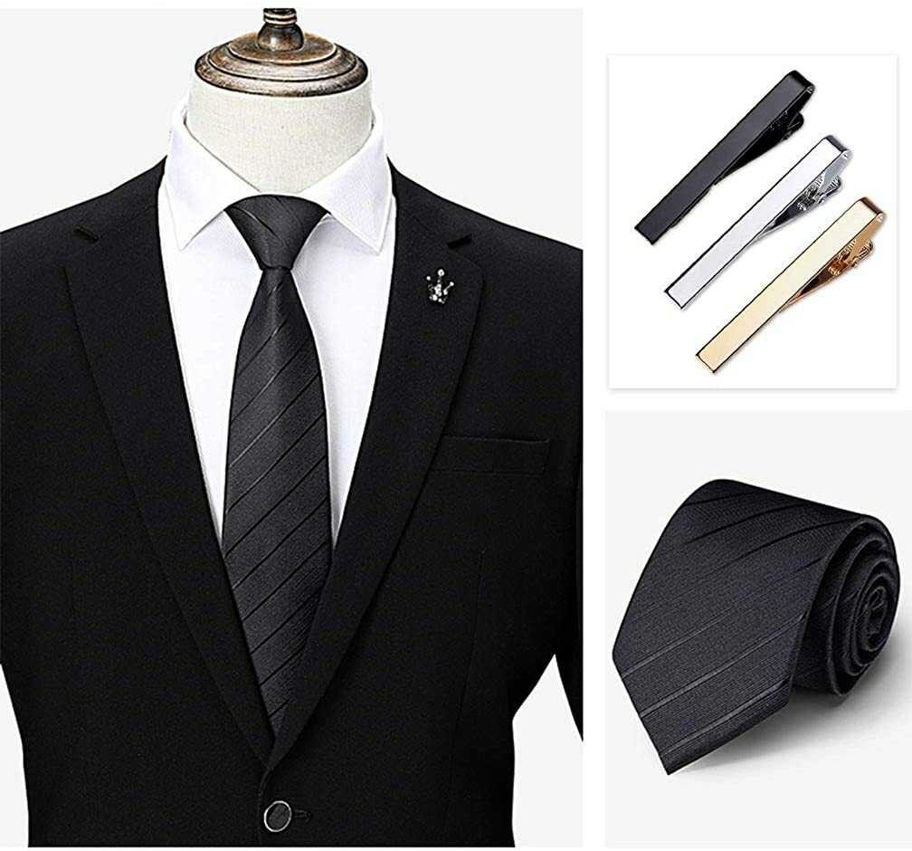 3 Pcs Tie Clips for Men Tie Bar Set for Wedding Business Metal Necktie Tie Clips