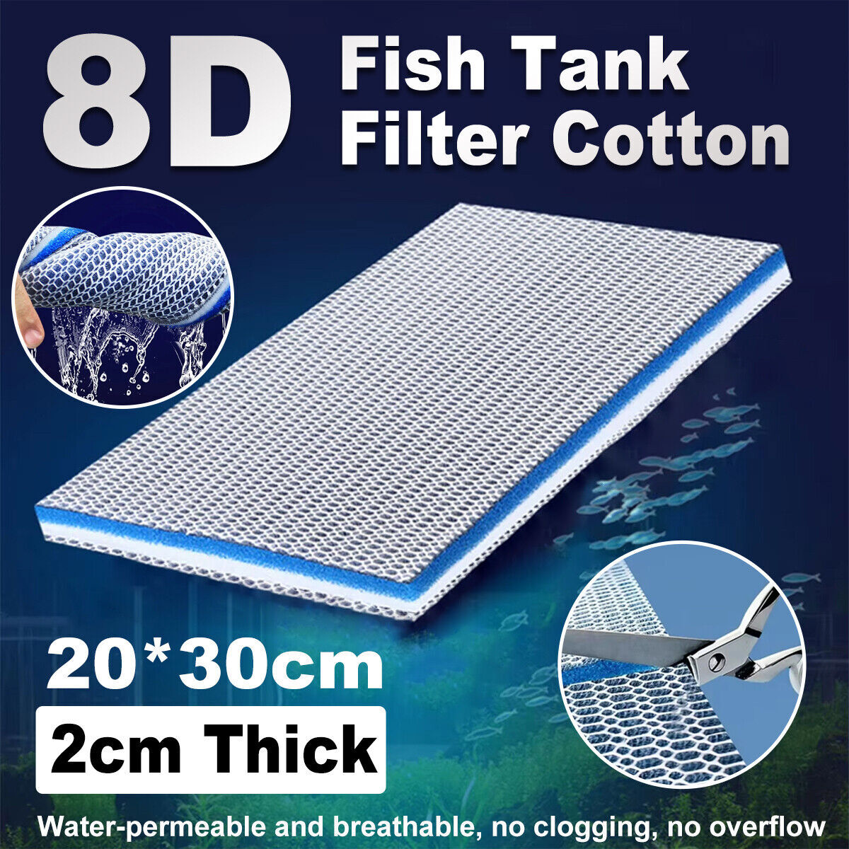 Aquarium 8D Sponge Filter Cotton Denitrifier Accessories Fish Tank Foam Agent Improved 8 Layer Non Gel Filter Pad