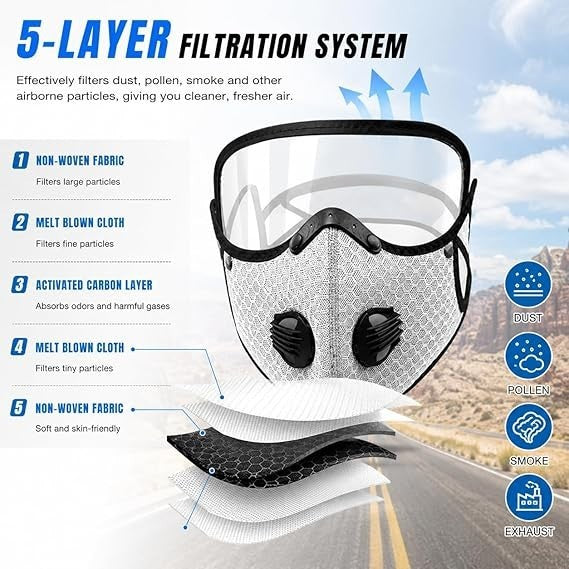 Reusable Carbon Filter Dust Mask with Adjustable Goggles With 10 Layer Filter