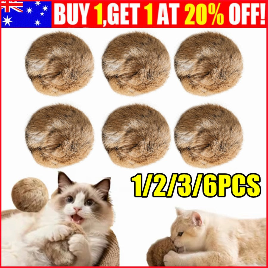 1-6Pcs Real Rabbit Fur Cat Toy Balls Soft Fuzzy Interactive Pet Chasing Play Toy