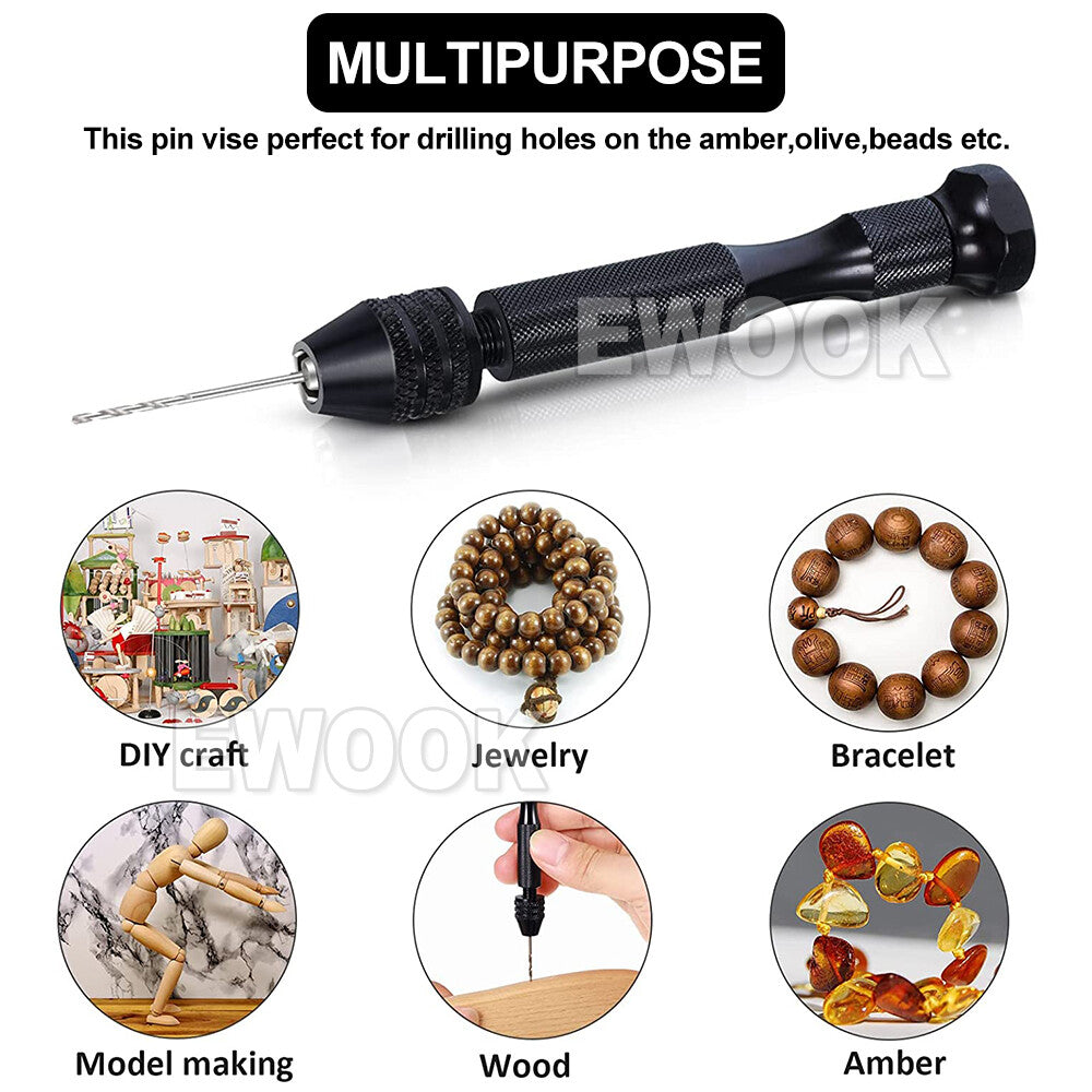 49PCS Mini hand drill Vise Hand Bits Twist Woodworking Set Precision Pin DIY AU