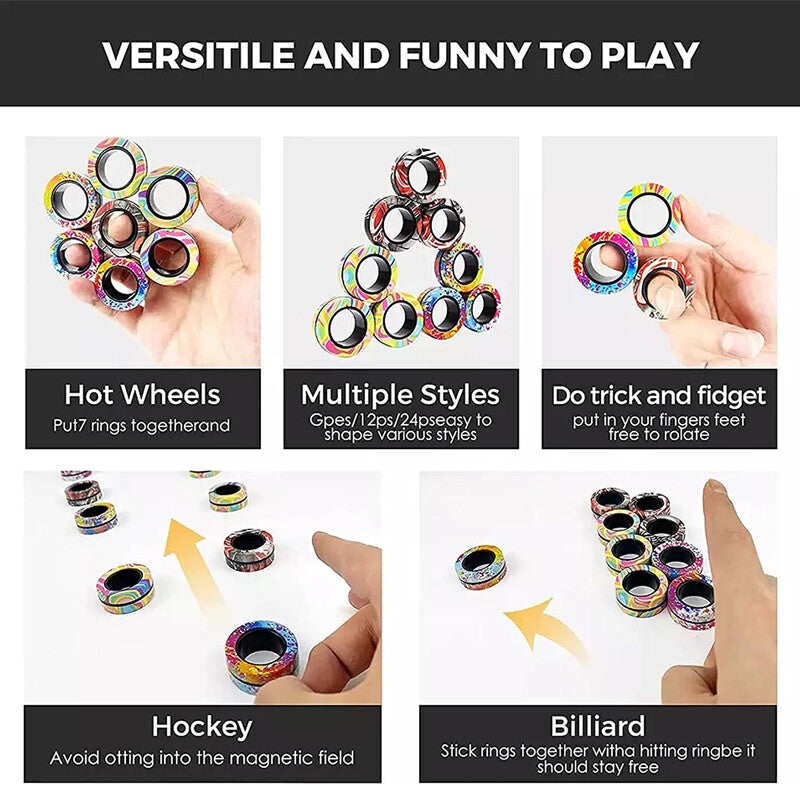 Magnetic Ring Finger Spinner Rainbow Fidget Sensory Anxiety Stress Toy AU Pack