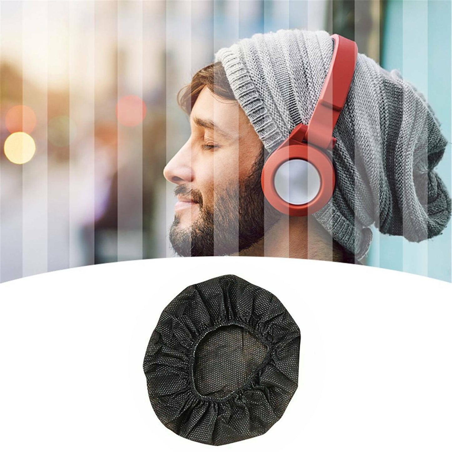 200PCS Disposable Headphone Covers Non-Woven Headset Stretch Sanitary Caps Black